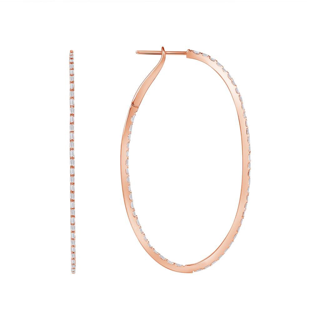 086 Ct Diamonds In 18k Rose Gold 50 Mm Height Hoop Earrings